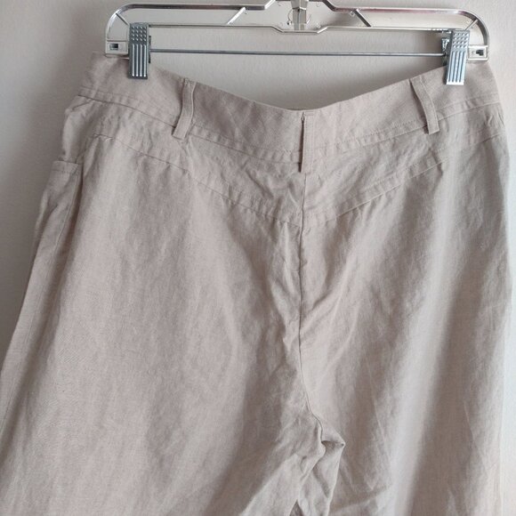 J. Crew Wide Leg Flax Linen Pants 12 Y2K Tan Cuffed Lagenlook Pant - Picture 7 of 8